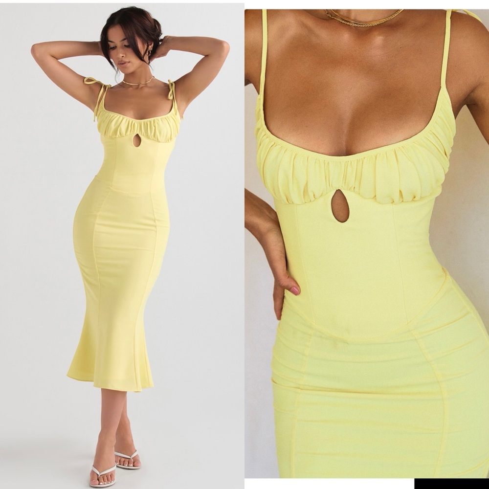 NWT House Of CB Soren Buttercup  Cut Out Midi Dress Size XS